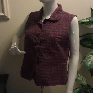 Christopher & Banks QUILTED Plaid Vest with Front Pockets and Snap Closures